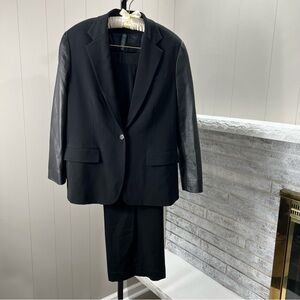 Lauren Ralph Lauren Womens Black 2 Pc Suit Leather Sleeve Blazer Pants Suit 14